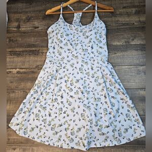 SAGE Collective blue floral dress with built bra and shorts pocket tennis large